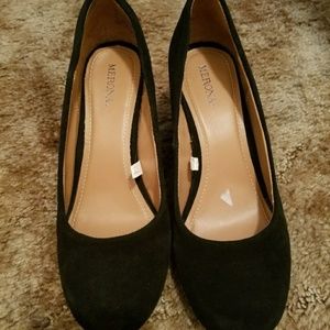 Size 10 Office Chic Black Suede Wedges
